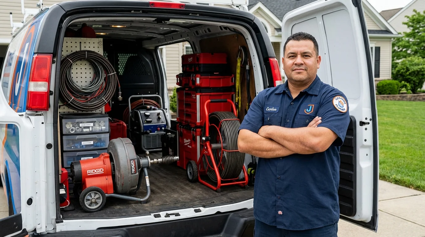 Professional drain cleaning equipment and Johns Plumbing LLC plumber in Ulysses