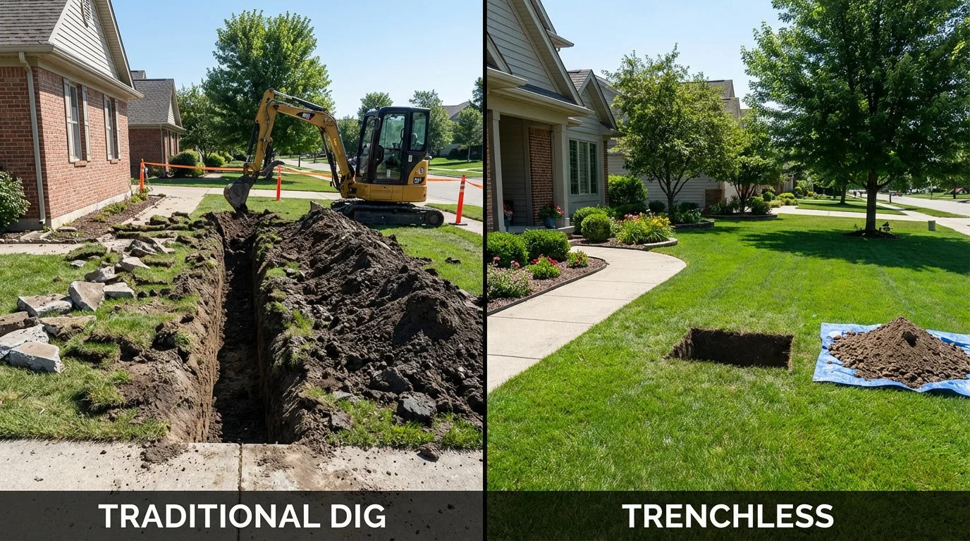 Trenchless sewer repair with minimal yard damage versus traditional excavation in Ulysses, KS
